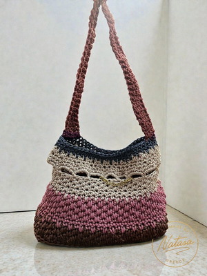 Handmade knitted shoulder bag new, beige and pink