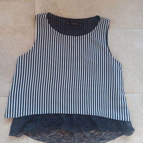 Zara lace striped blouse size S like new, blue and white