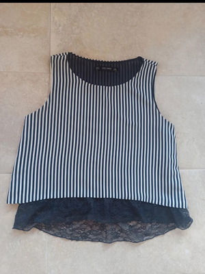 Zara lace striped blouse size S like new, blue and white