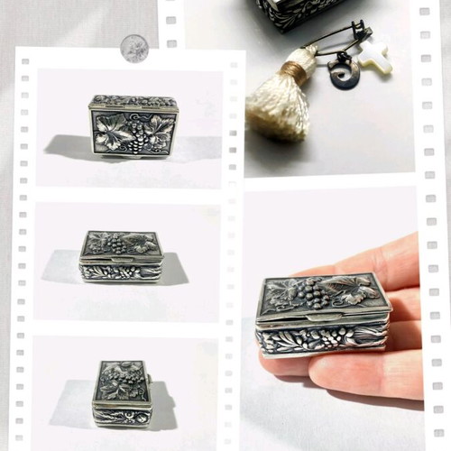 Old silver-plated pill box with embossed decoration like new
