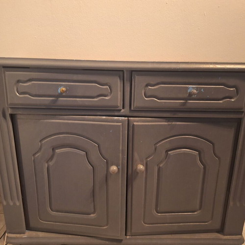 Console used wooden gray with 2 drawers and 3 shelves