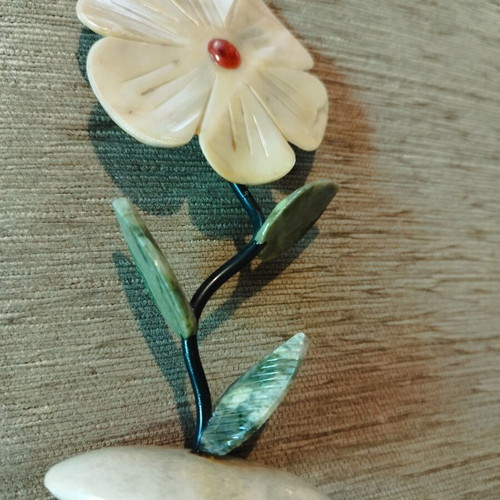 Marble flower decoration like new, 15cm height, multicolor