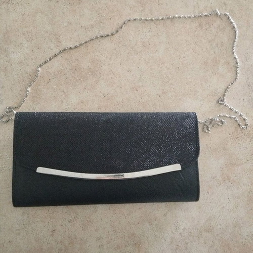 Black envelope bag with strass and chain, like new, 12 cm width
