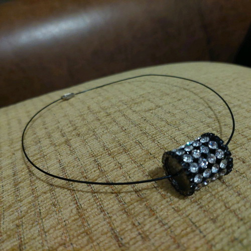 Tsoker necklace black cylinder with Swarovski like new