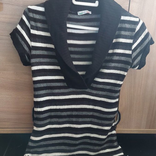 Knitted women's blouse striped black gray white used XS-S