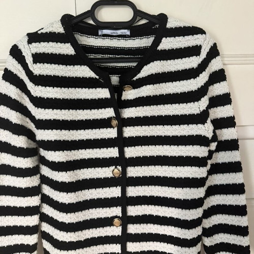 Mango striped cardigan with buttons, black and white