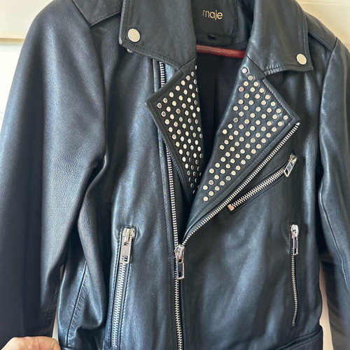 Maje leather jacket new, black, studded details