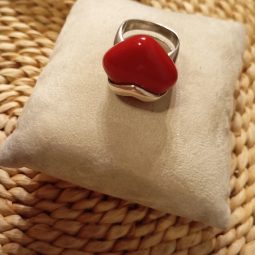 Silver ring size 16 with natural stone, used, 950 hallmark