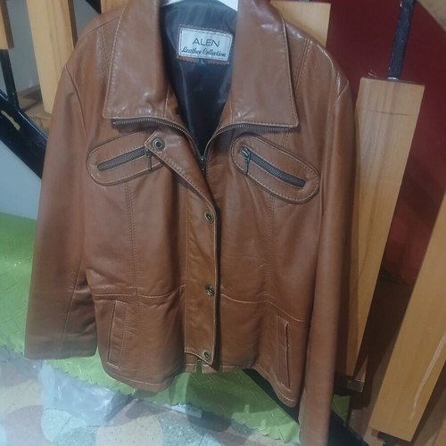 Leather women's jacket like new, size L, brown napa