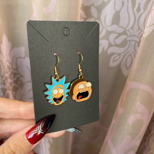 Rick and Morty earrings new, gold tone
