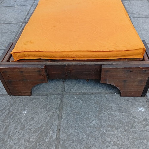 Beach sun loungers like new, wooden with cushions, set of 14