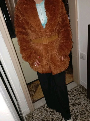 Fur coat women's S orange with belt new Paranoia