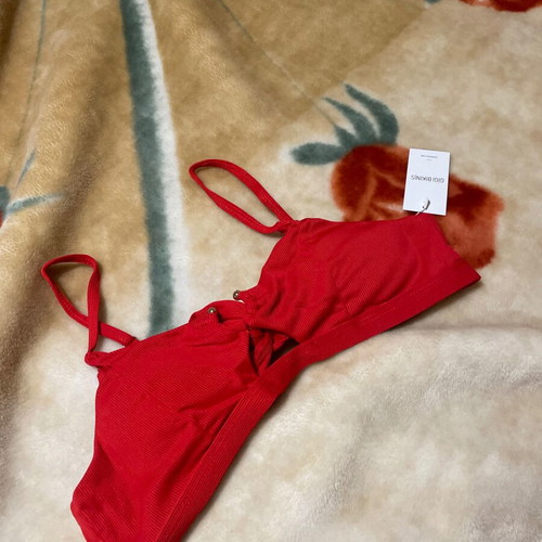 Red bikini top S/M new with jewel and removable padding