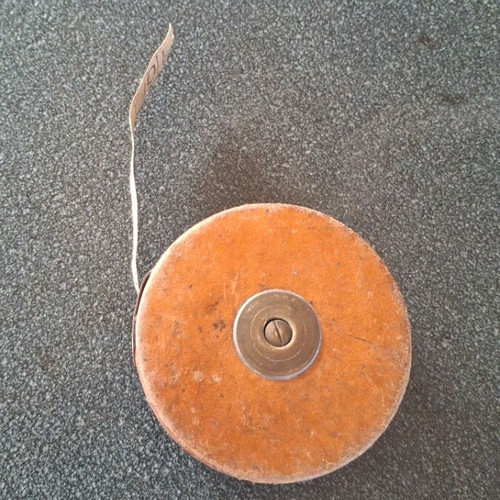 Vintage measuring tape 10 meters used, brass and leather
