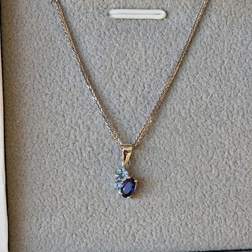 White gold necklace with sapphire and topaz brand new
