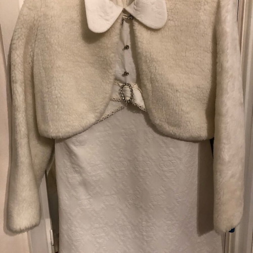 White dress with furry jacket for baby girl like new