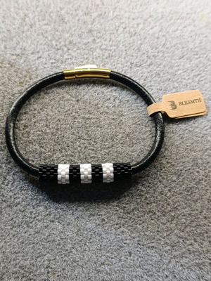 Leather bracelet with additional miyuki design like new, black and white