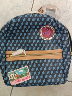 Estée Lauder Mini Backpack new, blue geometric pattern