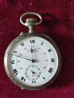 Ασημένιο ελβετικό ρολόι τσέπης DUC Chronometre μεταχειρισμένο, μεγάλο, 1890