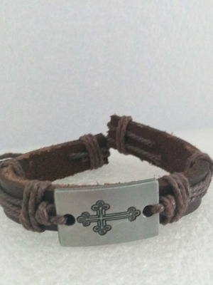 Handmade leather bracelet with metal cross like new