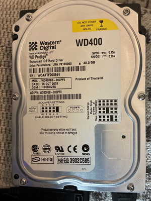 Western Digital 40GB твърд диск употребяван, Retro PC