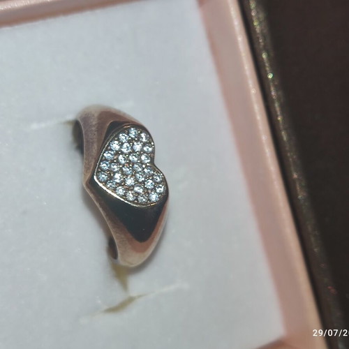 Silver 925 Gold Plated Ring with Heart and Zirconia Like New