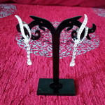 Earrings with zircon, clip-on, used, leaf design and riviera style