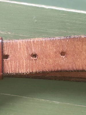 Leather antique belt used, handmade John Simpson Australia brown