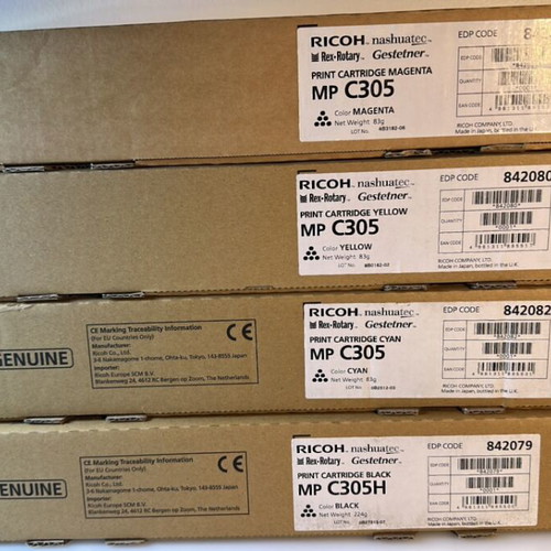 Ricoh MP C305 Laser Toner Cyan, Yellow, Magenta 4000 Pages and Black 12000 Pages New