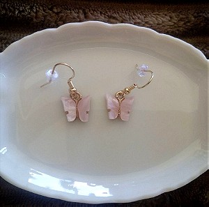 faux σκουλαρίκια με ροζ περλέ πεταλούδες