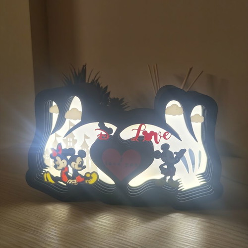 Mickey & Minnie LED lamp like new, USB powered, 3D printed