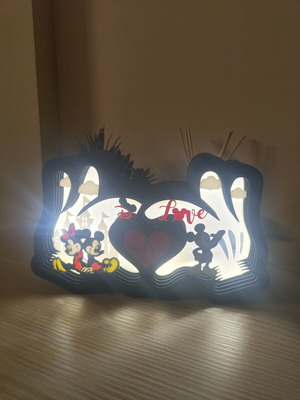 Mickey & Minnie LED lamp like new, USB powered, 3D printed