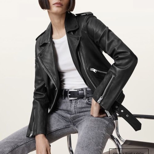 AllSaints 100% sheep leather biker jacket like new, black, size 34
