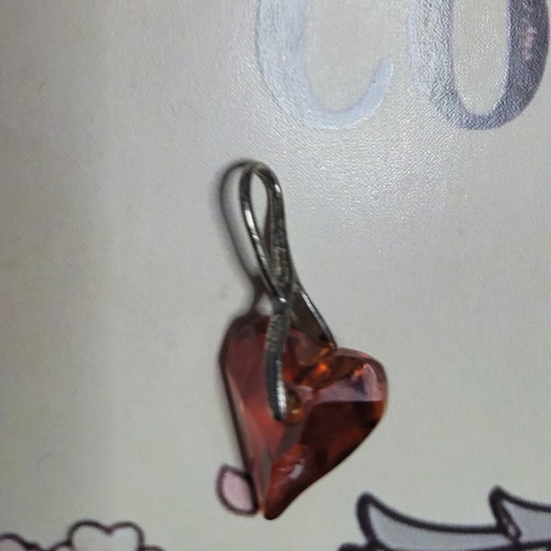 Swarovski pendant set with heart and fire opal crystals, purple and orange