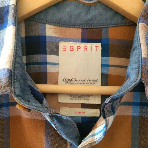 Esprit Slim Fit men's checked shirt like new, size L, 100% cotton