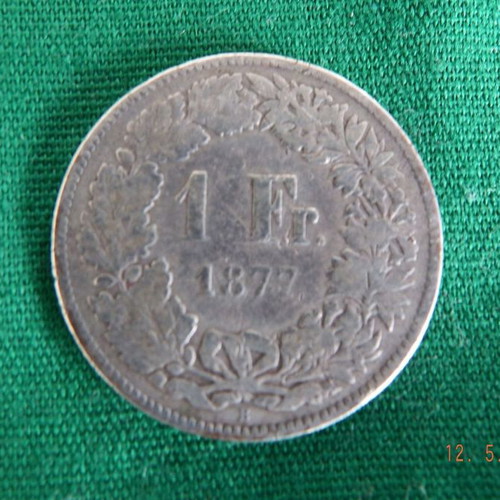 Silver Swiss franc 1Fr. 1877 used