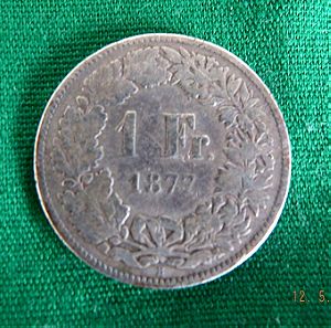 1 ελβετικό φράγκο 1877 (ασημένιο) 1Fr. 1877(Switzerland, silver)