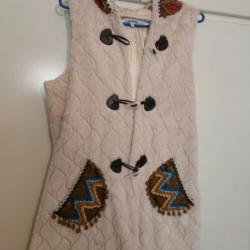 Fur vest used, pale pink with ethnic details, size L