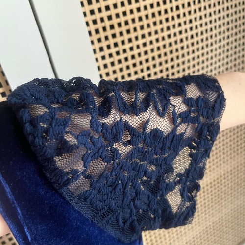 Chatton Velvet Bodysuit Blue New, Open Back with Lace Sleeves