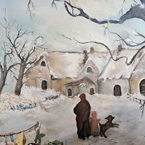 Oil painting snowy landscape new, original handmade on stretcher and canvas