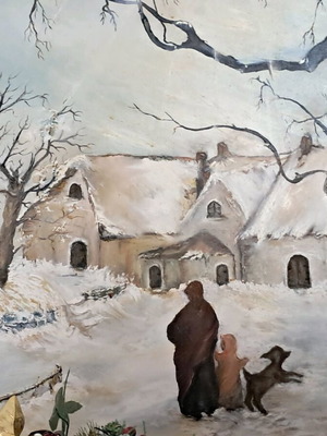 Oil painting snowy landscape new, original handmade on stretcher and canvas