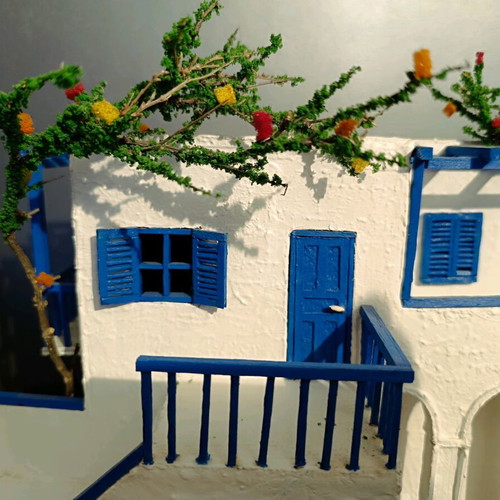 Handmade Cycladic House Diorama with LED Lighting like new