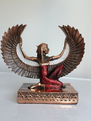 Isis ancient Egyptian goddess statue with open wings, 17 cm