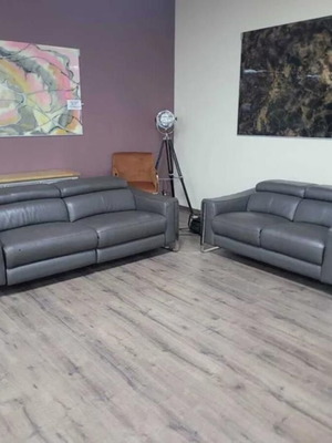 Gray Leather Sofa Set Three-Seater and Two-Seater Torres New