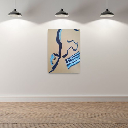 F for Freedom Abstract Blue Original Acrylic Painting 102x72 cm new