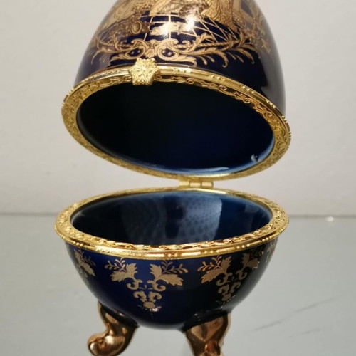 Porcelain egg used Cobalt Blue with gold designs Limoges