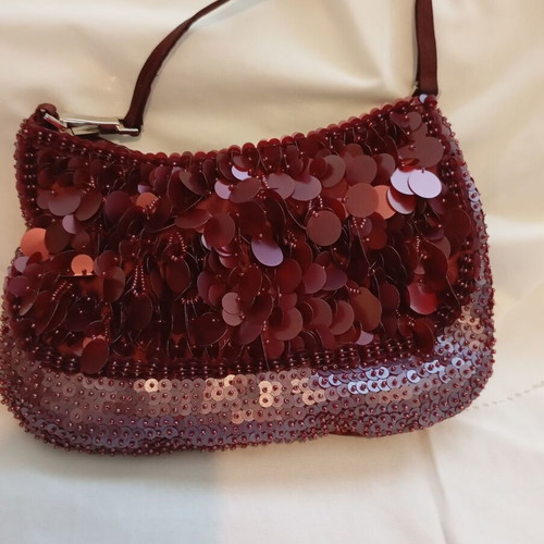 Lei di Lancetti vintage evening shoulder bag, burgundy with sequins