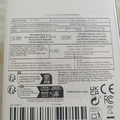 Electronic Air Compressor rechargeable for tire inflation