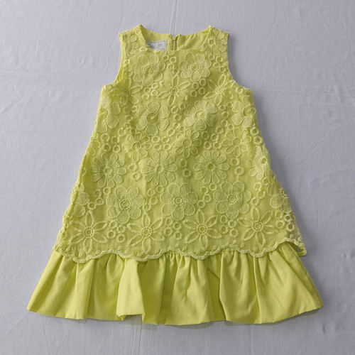 Mayoral dress for girl 6 years like new, lemon yellow with floral lace