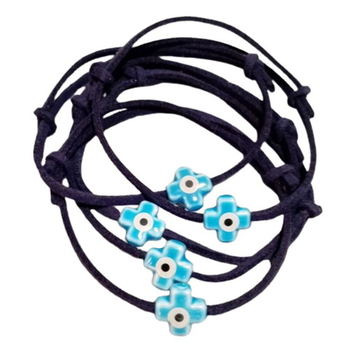 Set of 100 handmade baptism bracelets with suede cord and ceramic cross